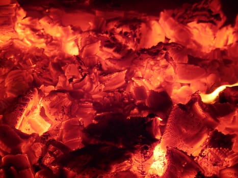 embers and the fire in the stove in Russian Karelia, February, 2015