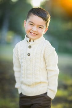 Handsome Young Mixed Race Boy Portrait Outdoors.