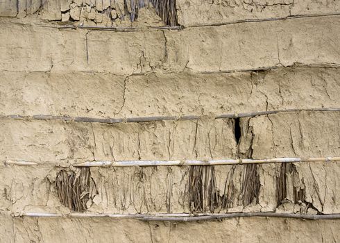 Mud, bamboo and straw wall texture in Nepal