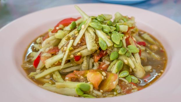 close up spicy cucumber salad , thai spicy food
