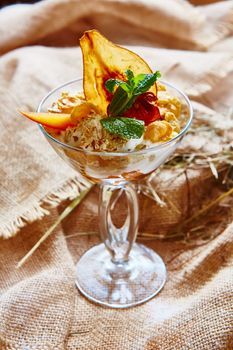 Homemade ice cream with mint and Pear chips