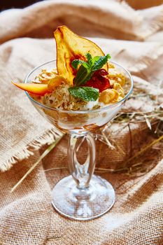 Homemade ice cream with mint and Pear chips