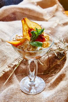 Homemade ice cream with mint and Pear chips