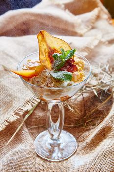 Homemade ice cream with mint and Pear chips