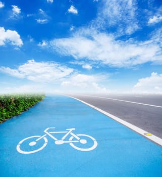 bicycle symbol lane on blue sky background.