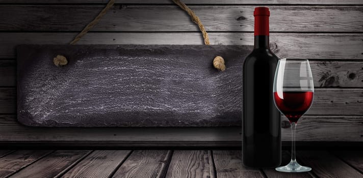 Red wine against dark wooden room