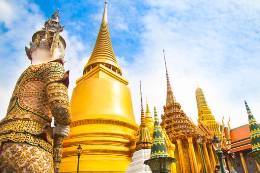 The Wat Phra Kaew, Temple of the Emerald Buddha, full official name Wat Phra Si Rattana Satsadaram, is regarded as the most sacred Buddhist temple (wat) in Bangkok, Thailand.