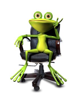 Illustration cartoon frog in a chair Head