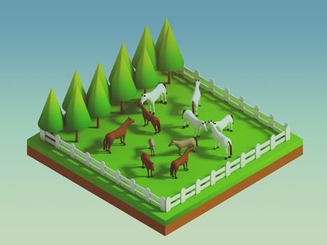 animals in the landscape, isometric view