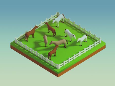 animals in the landscape, isometric view