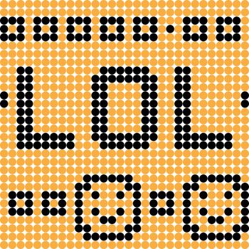 Lots of laughs, pixel illustration of a scoreboard composition with digital text and smiley biscuits made of dots