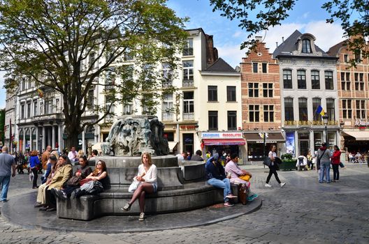 Brussels, Belgium - May 12, 2015: People at Place d'Espagne (Spanish Sqaure) in Brussels, Belgium. on May 12, 2015.