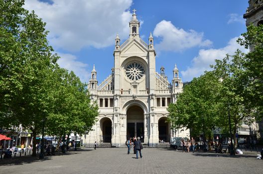 Brussels, Belgium - May 12, 2015: Peoples visit saint catherine church on May 12, 2015 in the center of Brussels. The church, inspired by St. Eustache in Paris.