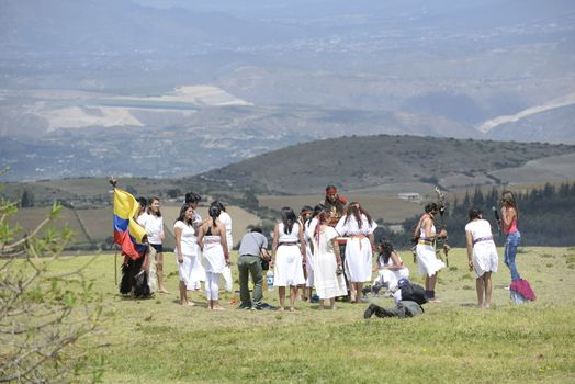 Archeological park Cochasqui, Ecuador, - June21, 2013.
The celebration of the summer solstice holiday, called Inti Raimy is held every end of the June (21-22) in the countries of Latin America like Peru and Ecuador.