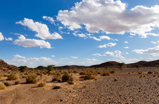 Beautiful Moroccan landscape, Sahara desert, stones against the sky