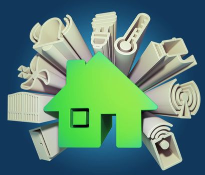 3d render illustration of icons symbolizing the smart home