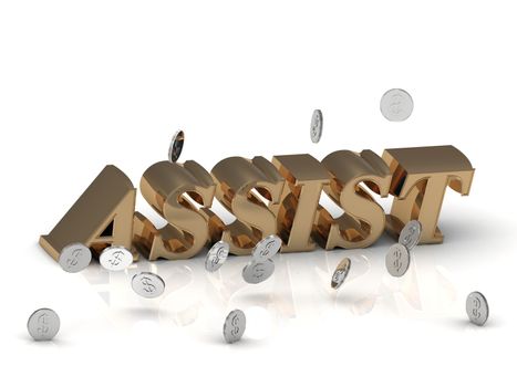 ASSIST - inscription of gold letters on white background