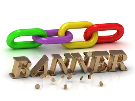 BANNER- inscription of bright letters and color chain on white background