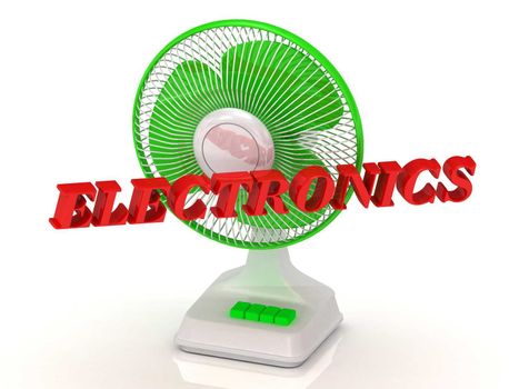 ELECTRONICS- Green Fan propeller and bright color letters on a white background