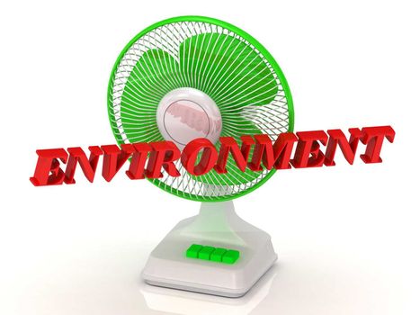 ENVIRONMENT- Green Fan propeller and bright color letters on a white background