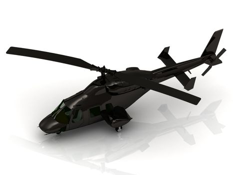 Military helicopter landing on white background