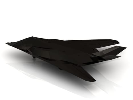 Military black airplane on white background