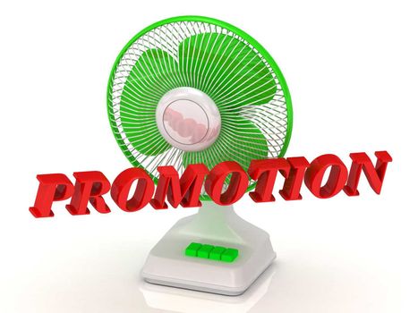 PROMOTION- Green Fan propeller and bright color letters on a white background