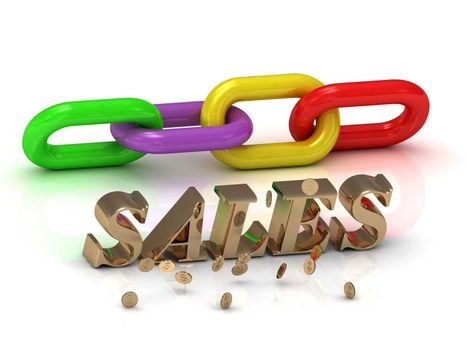 SALES- inscription of bright letters and color chain on white background