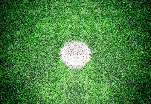 Closeup shot of marking on center of soccer field