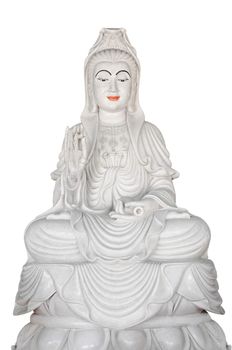 Buddhist figure sculpture, Guanyin Bodhisattva on white background. clipping path.