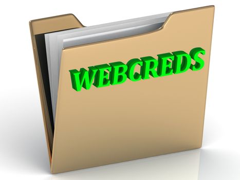 WEBCREDS- bright letters on a gold folder on a white background