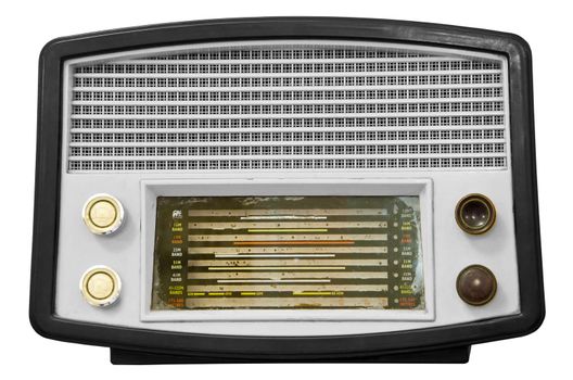 Vintage old radio isolated on white background, clipping path