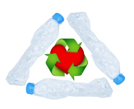Plastic bottle recycling concept and heart recycle sign