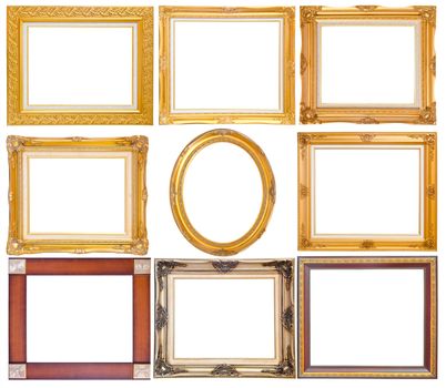 Set of golden vintage frame isolated on white background, clipping path.