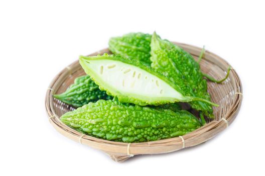 Bitter cucumber or bitter melon on a white background