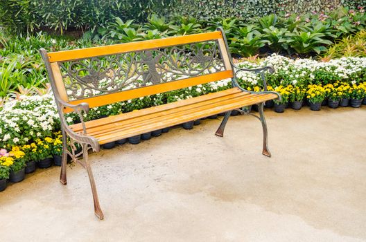 Lonely bench in a park in summer.
