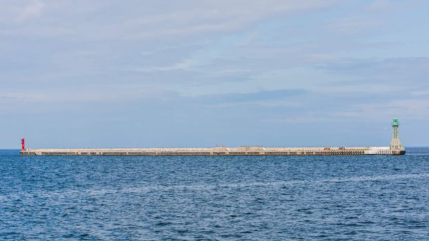 Breakwater at the entrance to the harbor in Gdynia, Poland.