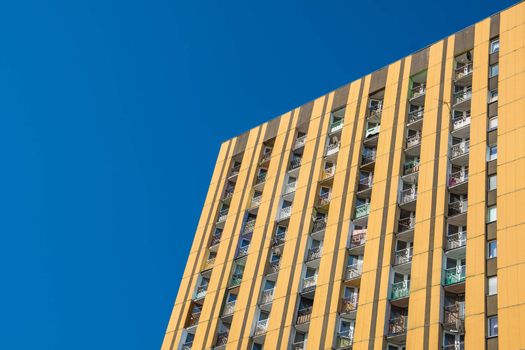 Residential block at the blue sky in Katowice, Silesia region, Poland