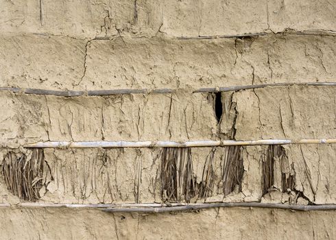 Mud, bamboo and straw wall texture in Nepal
