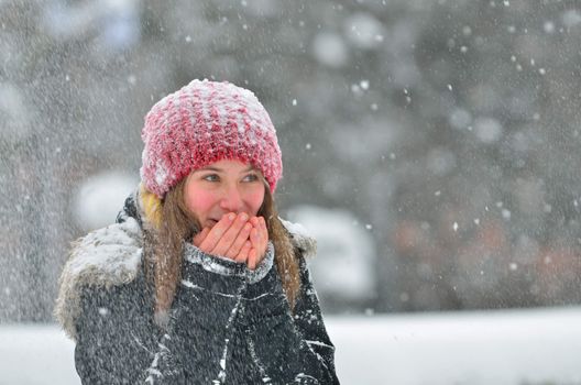  young girl in winter time outdoor