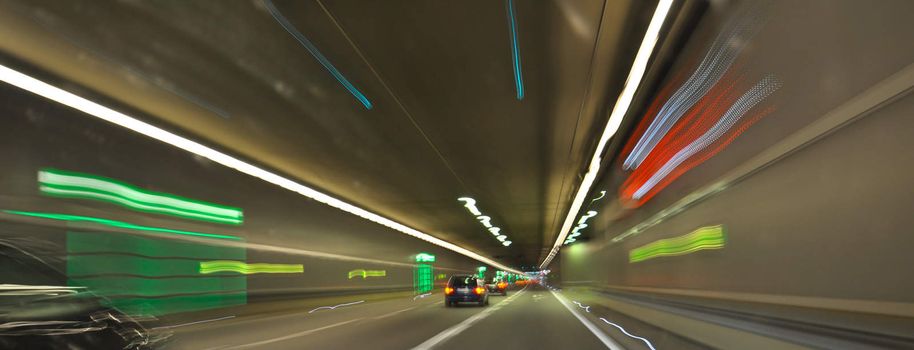 the moving traffic in the tunnel