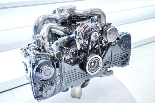 the new shiny car engine on exhibition