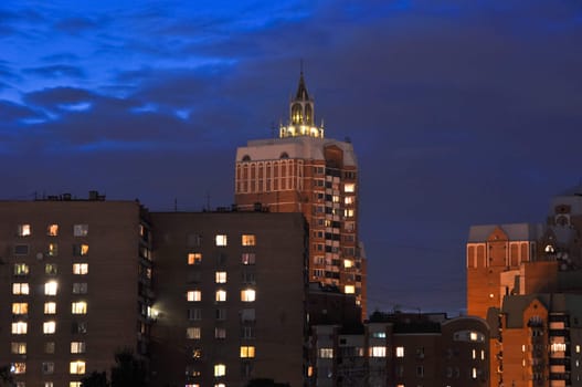 night view of the city's residential apartment buildings