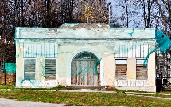 old abandoned wooden white  building