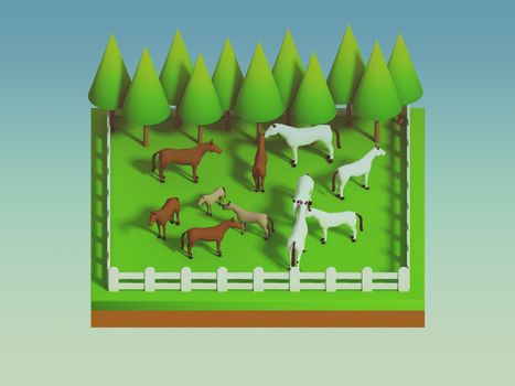 animals in the landscape, isometric view