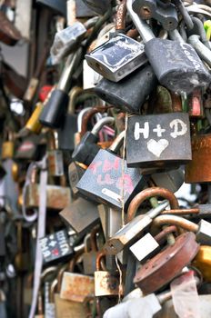 colorful wedding padlocks at a wedding tree