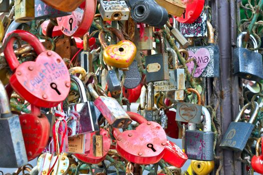 colorful wedding padlocks at a wedding tree