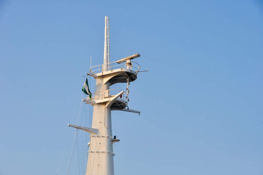 Mast with navigation, communication and safety equipment on ship