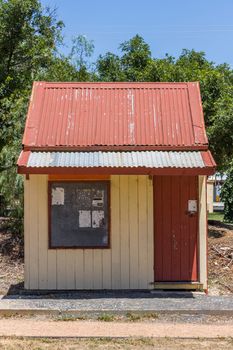 Disused timber office on an old rail line used to transport grain.