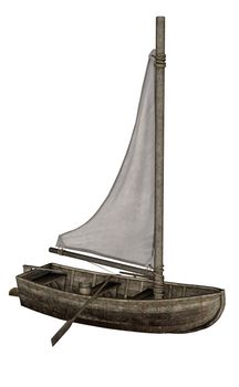 Small sailboat floating isolated in white background - 3D render